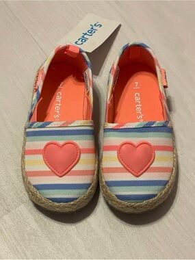 Carter's Girls Coral Heart Multicolor Stripe Slip-Ons